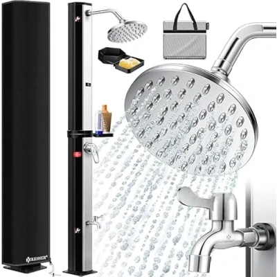 Abbildung von KESSER® Solardusche 35 Liter Solar Gartendusche warmes Wasser max. 60C Pooldusche ohne Stromanschluss Campingdusche Regenduschkopf, Wasserhahn, Schlauch Anschluss inkl. Ablage, Cover &amp; Tasche