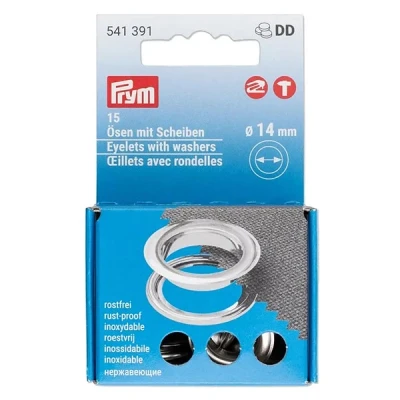 Abbildung von Prym 541391 Ösen mit Scheiben, ø14mm, siberfarbig, 15 Stück für Vario Creative Tool, Silber, Silberfarbig