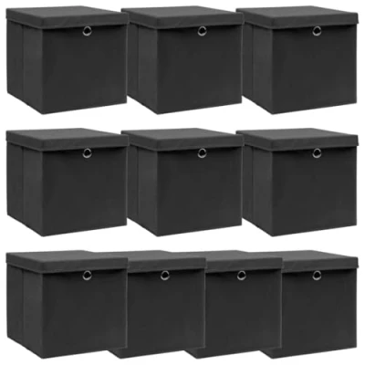 Abbildung von vidaXL Aufbewahrungsbox Aufbewahrungsboxen mit Deckeln 10 Stk. Schwarz 32x32x32cm Stoff (10 St)