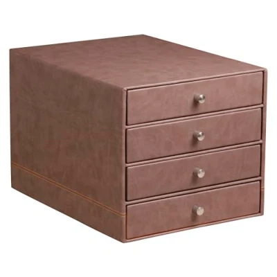 Abbildung von Rhodia 318863C Schubladenbox (mit 4 Schubladen, Griffe aus Metall, Kunstleder, elegant und praktisch, ideal für Ihr Büro oder zu Hause) 1 Stück, schokoladenbraun