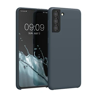 Abbildung von kwmobile Hülle kompatibel mit Samsung Galaxy S21 Silikon Handy Case Handyhülle weiche Oberfläche kabelloses Laden Dunkler Schiefer