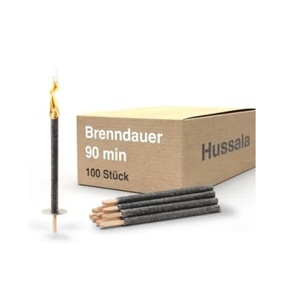 Abbildung von Hussala Diamond Wachsfackeln [100 Stück / 90 min] mit Holzstab und Tropschutz, Garten Fackeln aus Wachs