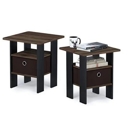 Abbildung von Furinno Andrey Beistelltisch mit Schublade, Bernsteinkiefer/Schwarz, 2er Set