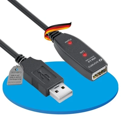 Abbildung von Sonero® USB 2.0 Kabel, aktives Verlängerungskabel mit Signalverstärker, Datenkabel, A Stecker auf Buchse, 480 Mbit/s, 20,0 m, schwarz