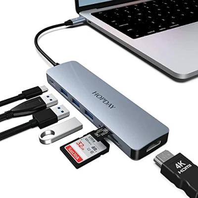 Abbildung von 7 in 1 USB C to HDMI HOPDAY Adapter with 4K HDMI, Type 100W PD, 5Gbps 3.0 Data Ports, SD/TF Card Reader, Docking Station for MacBook Air/Pro, iPad, Windows
