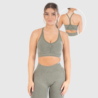 Abbildung von Smilodox Batik Scrunch Sportbh mit leichter Stützkraft, Damen, Größe: XL, Olive