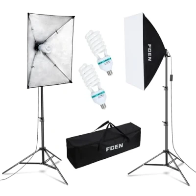 Abbildung von FGen Softbox Fotostudio Set, Fotolicht 2x50x70cm Beleuchtung für Fotostudios mit E27 Sockel 135W 5500K Fotolampe und 2M verstellbare Lichtstative Studio Porträts, Produktfotografie