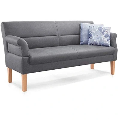 Abbildung von CAVADORE 2,5 Sitzer Kira, Sitzbank für Küche, Esszimmer oder Wohnküche in Büffellederoptik, Inkl. Armteilverstellung und Federkern, 168 x 94 81, Mikrofaser: hellgrau