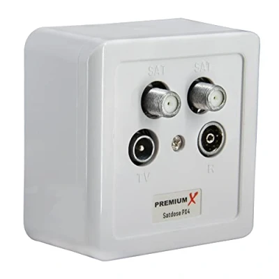 Abbildung von PremiumX PX4 Satdose 4 Fach Enddose Twin Antennendose Class A Sat Dose 2X 1x Radio TV Aufputz Unterputz