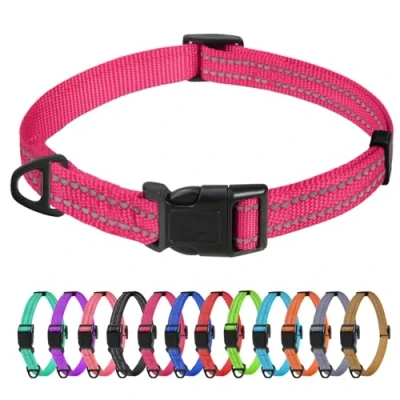 Abbildung von TagME Nylon Hundehalsband,Verstellbares Reflektierendes Hundehalsband mit Sicherheitsschnalle für Extra Kleine Hund, Hot Pink, 1.5cm Breite