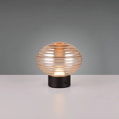 Abbildung von Reality Leuchten LED Akku Tischleuchte Earl R57771113, Metall Schwarz matt, Glas Amber, inkl. 1.5 Watt LED, 4 fach Touch