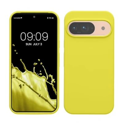 Abbildung von kwmobile Hülle kompatibel mit Google Pixel 9 / Pro Silikon Handy Case Handyhülle weiche Oberfläche kabelloses Laden Zitronengelb