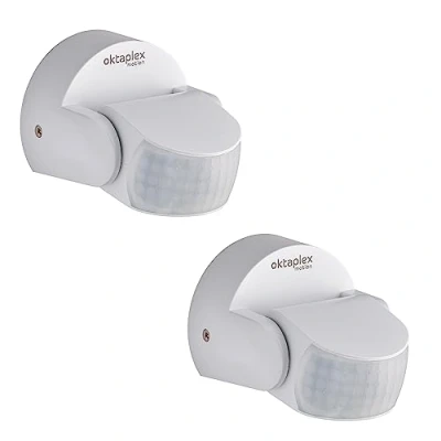 Abbildung von Oktaplex Bea 2er Set Bewegungsmelder Aussen 230V IP65 schwenkbar 180 &amp; 360 Bewegungssensor 12m Reichweite Weiss Aufputz Infrarot Sensor