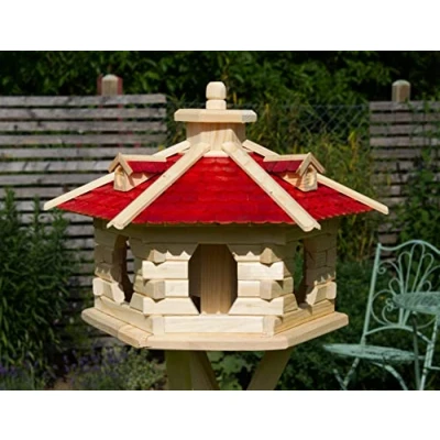 Abbildung von Vogelhaus V16 Natur Holzschindeldach (Größe Standard L, Dach Holzschindeln rot)