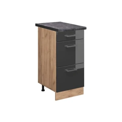 Abbildung von Vicco Küchenunterschrank R Line, Anthrazit Hochglanz/Goldkraft Eiche, 40 cm mit Schubladen, AP