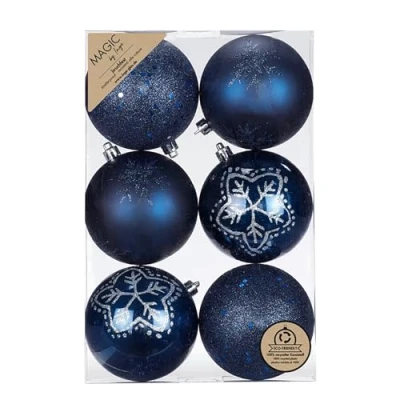 Abbildung von MAGIC by Inge Weihnachtsbaumkugel, Weihnachtskugeln Kunststoff 8cm mit Glitzer 6er Set Night Blue
