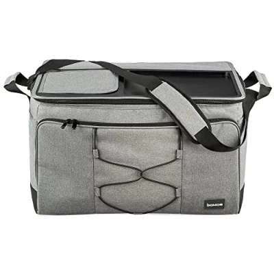 Abbildung von bomoe 52 Liter XXL Kühltasche faltbar Outdoor Kühlbox 16h Kühlfunktion mit Trageriemen, wasserdichte Picknicktasche Thermotasche Abstellfläche, Isoliertasche Grau IceBreezer KT53