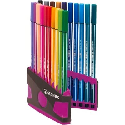 Abbildung von Premium Filzstift STABILO Pen 68 ColorParade mit Hängelasche 20er Tischset in anthrazit/pink 20 verschiedenen Farben