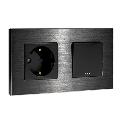 Abbildung von Navaris Lichtschalter mit Schuko Steckdose Design Glas Schalter Steckdosenleiste (Kabellänge 15,50 m)