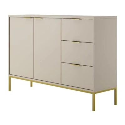 Abbildung von Home Collective Kommode mit 3 Schubladen und 2 Schränken, modernes Sideboard, Stahlrahmen Kaschmir/Gold