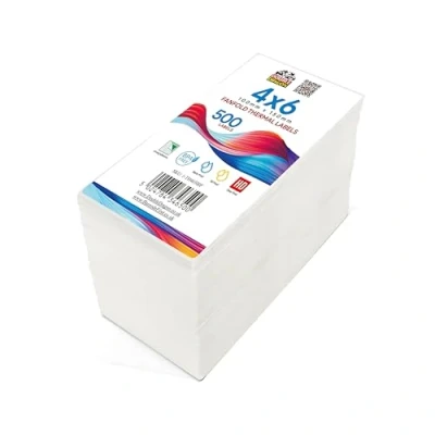 Abbildung von Double Dragon 100 x 150 mm (4&quot; 6&quot;), 500 Fanfold Etiketten, Premium Beschichtung, Permanentkleber, kompatibel mit Zebra, MUNBYN, Rollo, TSC, Toshiba, Citizen Etikettendruckern (1 Stapel)