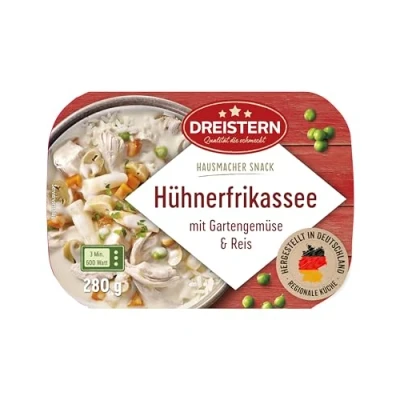 Abbildung von DREISTERN Hühnerfrikassee mit Reis Snack aus der Little Hot Kitchen schnell &amp; einfach zubereitet