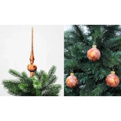 Abbildung von JACK by Thüringer Glas Eislack Christbaumspitze 28cm + 12x Christbaumkugeln 6cm Spitze Weihnachtskugel Set, Farbe:Braun