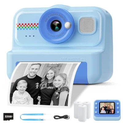 Abbildung von HiMont Kinderkamera Sofortbildkamera, 1080P Sofortbildkamera Kinder mit 32GB Karte &amp; 3 Rollen Druckpapier, lustige Kinderspielzeug Geschenke für Jungen Mädchen von 12 Jahren