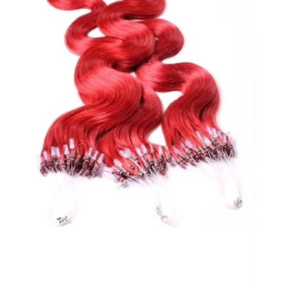 Abbildung von hair2heart Microring Extensions Echthaar gewellt 0/44 Rot Intensiv 150 Strähnen 0.5g 50cm, für dauerhafte Haarverlängerung