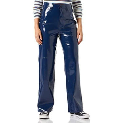 Abbildung von JACK&amp;JONES Women&#039;s JXKENYA HW STRA Faux Leat Pant NOOS Hose, Medieval Blue/Detail:Shiny, M
