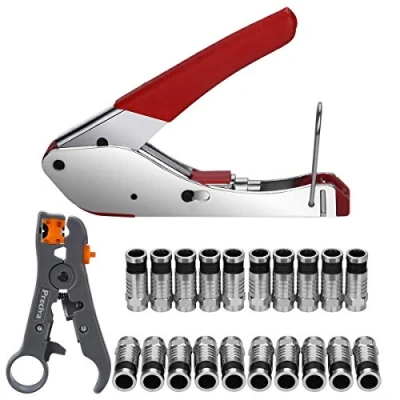 Abbildung von Kompressionszange Set, Preciva Crimpzange Abisolierwerkzeug RG59/RG6 mit 20 stück Kompression F Stecker für SAT Kabel, Koaxialkabel