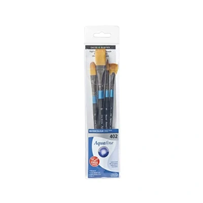 Abbildung von Daler Rowney Aquafine Aquarell Set aus weichem Kunsthaar, 4 Verschiedene Pinsel mit kurzem Griff (rund, ovale Wäsche und EIN Strich), ideal für professionelle Anfänger Künstler