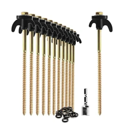Abbildung von com four® 12x Zeltheringe robuste Stahl Heringe mit Gewinde und Seil Halterung Felsboden Erdnägel für Camping Outdoor Zelthaken harten Boden Holz