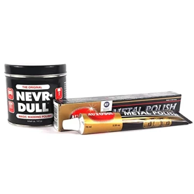 Abbildung von NEVR DULL Polierwatte für Chrome, Alu, Messing und andere Metalle 142 g &amp; AUTOSOL Metal Polish Metallpolitur Chrompolitur 75 ml