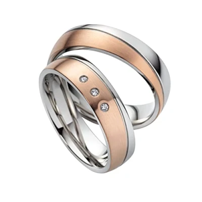 Abbildung von Eheringe Partnerringe Verlobungsringe Edelstahl mit Zirkonia + Gravur Antragsringe Trauringe silber rosé 8012