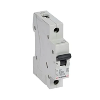 Abbildung von LEGRAND, RX3 Leitungsschutzschalter, thermisch magnetischer Schutzschalter, B Charakteristik, 20A, 1 polig, 6000A Ausschaltvermögen, 230/400VAC, 1TE, 419137