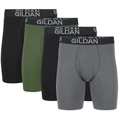 Abbildung von Gildan Herren Cotton Stretch Boxer Multipack Retroshorts, Black Soot/Heather Dark Grey/Green Midnight (4er pack), M EU