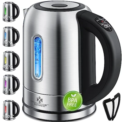 Abbildung von KESSER Wasserkocher, 1.7 l, 2200 W, 1,7 Liter Edelstahl Wasserkocher 2200W Temperaturwahl