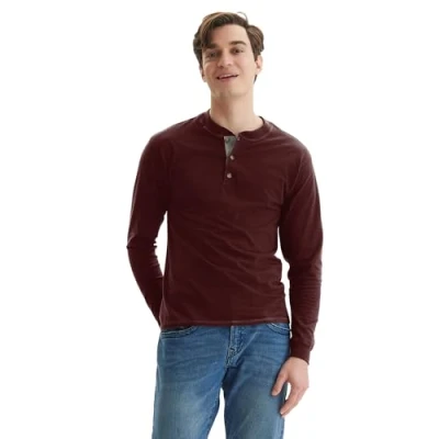 Abbildung von Hanes Herren T Beefyt, Men&#039;s Cotton Long Sleeve Shirts Henley Hemd, Glühbeere, Klein