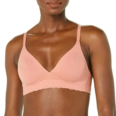 Abbildung von Amazon Essentials Damen Ungefütterter Bralette aus Baumwolle und Spitze, Lachsrosa, 44