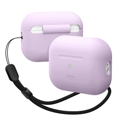 Abbildung von elago Silikonhülle Kompatibel mit Apple AirPods Pro 2. Generation Case Inklusive Rundem Armband, Schutzhülle, Front LED sichtbar, Unterstützt drahtloses Laden (Violett)