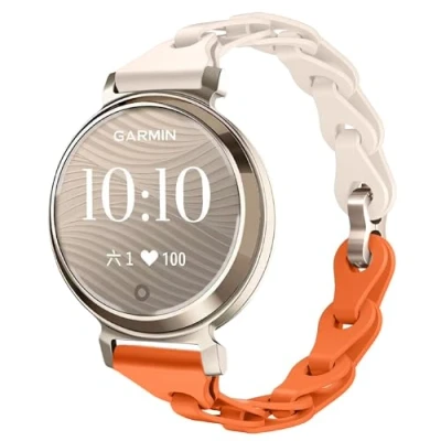 Abbildung von GIOPUEY Armband Kompatibel mit Garmin Lily 2, Weiches Silikon [Verschleißfest] [Atmungsaktiv] Ersatzarmband beige/orange