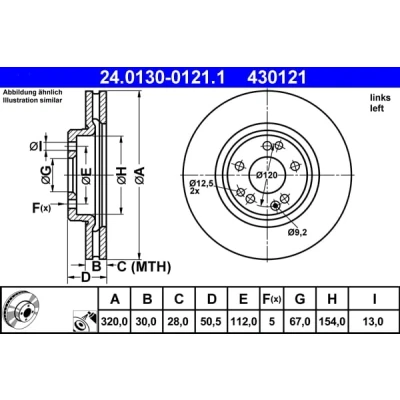 Abbildung von ATE 24.0130 0121.1 Bremsscheibe 320,0 30,0 5 112,0 Belüftet beschichtet legiert/hochgekohlt MERCEDES BENZ: W124 Limousine, SL Cabrio