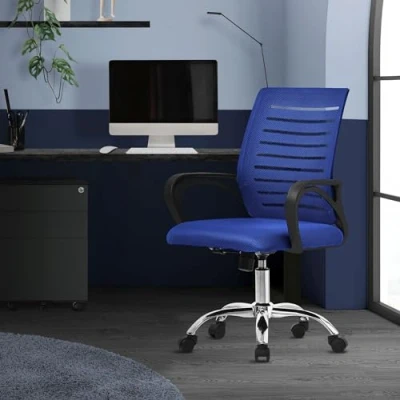 Abbildung von ML DESIGN Bürostuhl Schreibtischstuhl ergonomisch mit Armlehnen Wippfunktion 360 drehbar (Komplett Set), Computerstuhl Blau Rollen Gaming Stuhl Drehstuhl