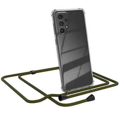 Abbildung von EAZY CASE Handykette kompatibel mit Samsung Galaxy A33 (5G) Handyhülle Umhängeband, Handykordel Schutzhülle, Silikonhülle, Hülle Band, Stylische Kette Hülle, Grün Clips Schwarz