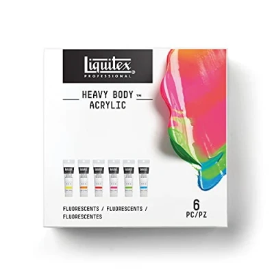 Abbildung von Liquitex 3699385 Professional Heavy Body Acrylfarbe in Künstlerqualität mit ausgezeichneter Lichtechtheit buttriger Konsistenz 6 Farben Set Fluo, 59 ml (6er Pack)