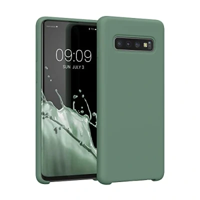 Abbildung von kwmobile Hülle kompatibel mit Samsung Galaxy S10 Silikon Handy Case Handyhülle weiche Oberfläche kabelloses Laden Tannengrün