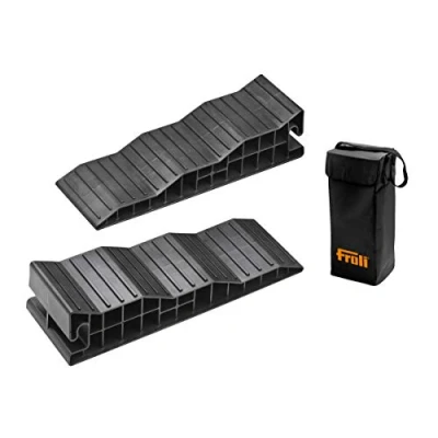 Abbildung von Froli Stufenkeile Auffahrkeile 2 er Set für Wohnmobil, Reisemobil, Wohnwagen und Camper, Ausgleichskeil Set, 2X Stufenkeil, 1x Keil Tasche (Farbe SCHWARZ), bis 8000 kg