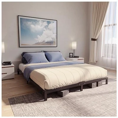 Abbildung von Dreamzie Bett 160x200 mit Lattenrost aus Metall Bettgestell für Matratze, Höche 25 cm Robust, Leichte Montage, Umfangreicher Stauraum Schwarzer