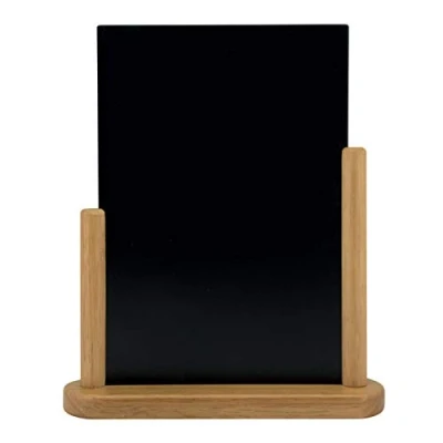 Abbildung von Securit Tischkreidetafel Elegant, Tischaufsteller mit beidseitiger Tafeloberfläche Holzsockel in U Form, einem weißen Kreidestift, ca. 32 x 27 cm groß